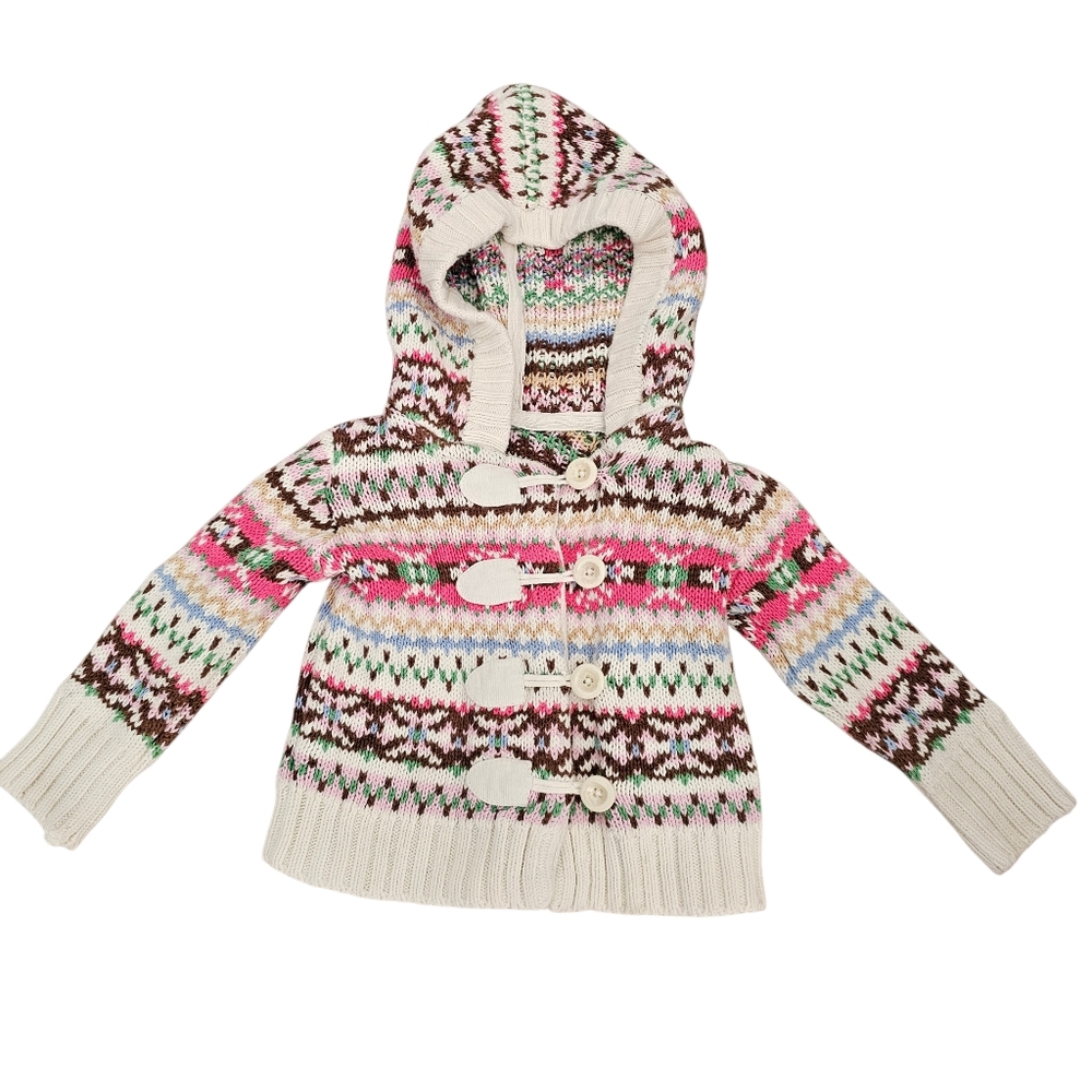 Oshkosh B Gosh Fair Isle Knit Cardigan Sweater Hoodie 12 Months‎ Girls Cotton